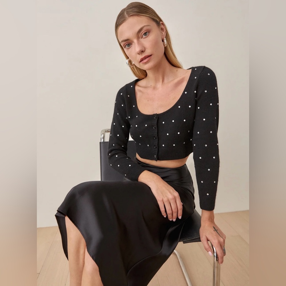 Reformation Nathalia Regenerative Wool Cardigan in Black Size M